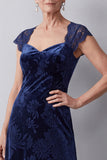 Abito Madre della Sposa in velluto blu navy in velluto a maniche a linea A