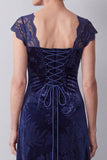 Abito Madre della Sposa in velluto blu navy in velluto a maniche a linea A