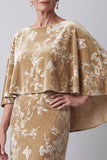 Velluto Champagne con scollo batello scollo a fiori e lungo abito madre della sposa con mantello