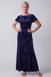 Blu Navy con scollo battuto velluto floreale maniche a volazza lunghe Abito da Madre della Sposa