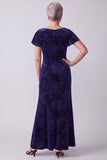 Blu Navy con scollo battuto velluto floreale maniche a volazza lunghe Abito da Madre della Sposa
