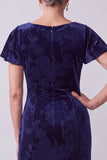 Blu Navy con scollo battuto velluto floreale maniche a volazza lunghe Abito da Madre della Sposa