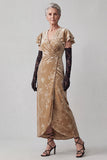 Abito lungo Madre della Sposa champagne a V-Neck Fodero Lungo con Maniche Volant