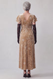 Abito lungo Madre della Sposa champagne a V-Neck Fodero Lungo con Maniche Volant