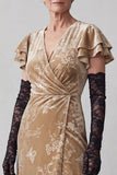 Abito lungo Madre della Sposa champagne a V-Neck Fodero Lungo con Maniche Volant