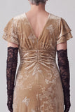 Abito lungo Madre della Sposa champagne a V-Neck Fodero Lungo con Maniche Volant