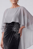 Abito madre della sposa con ricamo in velluto nero con paillettes arricciate e collo battuto