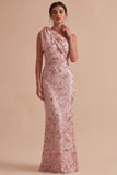 Abito da invitato da invito Maxi da sposa con paillettes rosa ricamato su una spalla con fiocco