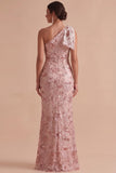 Abito da invitato da invito Maxi da sposa con paillettes rosa ricamato su una spalla con fiocco