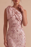 Abito da invitato da invito Maxi da sposa con paillettes rosa ricamato su una spalla con fiocco