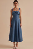 Abito per invitati midi Twilight A-Line con scollo quadrato e fiocco