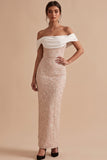 Abito da invito da invito maxi a ricamo floreale bianco e rosa con ricamo floreale