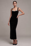 Abito Deep Velluto Nero con Strass