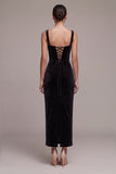 Abito Deep Velluto Nero con Strass