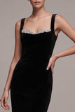 Abito Deep Velluto Nero con Strass