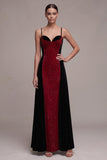 Vestito Maxi Velluto a Spond con spalline rosse e nere A-Line Glitter