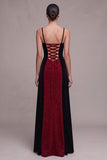 Vestito Maxi Velluto a Spond con spalline rosse e nere A-Line Glitter