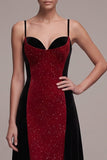 Vestito Maxi Velluto a Spond con spalline rosse e nere A-Line Glitter