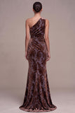 Abito Maxi Velvet Floreale Arrugato con spalla e pieno di velluto prugna marrone