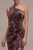 Abito Maxi Velvet Floreale Arrugato con spalla e pieno di velluto prugna marrone