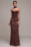 Corsetto caffè Mermaid Strapless Floreali Appliques Maxi Abito Formale