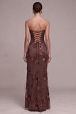 Corsetto caffè Mermaid Strapless Floreali Appliques Maxi Abito Formale