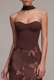 Corsetto caffè Mermaid Strapless Floreali Appliques Maxi Abito Formale