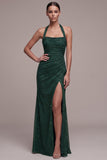 Abito elegante Maxi elegante verde scuro con guaina e perline arricciate