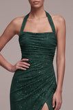 Abito elegante Maxi elegante verde scuro con guaina e perline arricciate