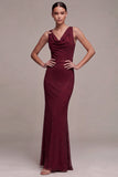 Abito elegante Maxi con scollo a perline in stile sirena bordeaux