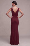 Abito elegante Maxi con scollo a perline in stile sirena bordeaux