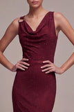 Abito elegante Maxi con scollo a perline in stile sirena bordeaux