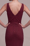 Abito elegante Maxi con scollo a perline in stile sirena bordeaux