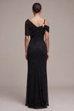 Vestito formale maxi nero a guaina asimmetrico con spalle scoperte e arricciata
