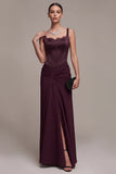 Corsetto bordeaux Fodero Scollo quadrato Maxi Abito Formale con Pizzo