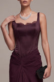 Corsetto bordeaux Fodero Scollo quadrato Maxi Abito Formale con Pizzo