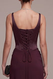 Corsetto bordeaux Fodero Scollo quadrato Maxi Abito Formale con Pizzo