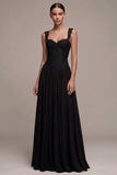 Abito formale Maxi A-Line Corset Nero con Pizzo