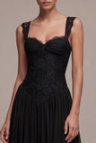 Abito formale Maxi A-Line Corset Nero con Pizzo