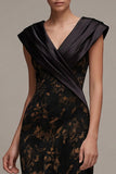 Abito lungo elegante nero a scollo a V con