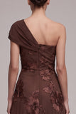 Coffee A-Line Asimmetrico Applique floreali a una spalla Maxi Dress