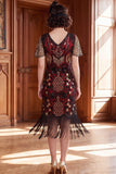 Albicocca con paillettes a scollo a V Maniche corte Vestito anni '20 con frangie