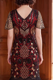 Albicocca con paillettes a scollo a V Maniche corte Vestito anni '20 con frangie