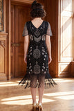 Albicocca con paillettes a scollo a V Maniche corte Vestito anni '20 con frangie