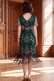 Albicocca con paillettes a scollo a V Maniche corte Vestito anni '20 con frangie