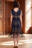 Albicocca con paillettes a scollo a V Maniche corte Vestito anni '20 con frangie
