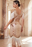 Albicocca con paillettes a V, guaina midi anni '20 Abito flapper con frangie