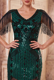 Albicocca con paillettes a V, guaina midi anni '20 Abito flapper con frangie