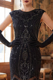 Abito Flapper anni '20 con maniche a collo tondo verde scuro con maniche con perline paillettes