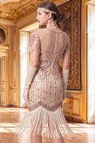 Vestito Anni '20 con scollo a V e maniche corte con guaina albicocca e maniche corte